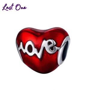 S925 LOVE EKG Heartrate Charm Pandora Style red